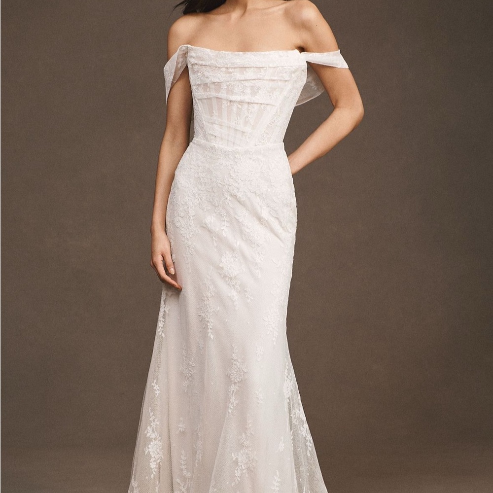 Watters Off-Shoulder Lace Wedding Dress - White